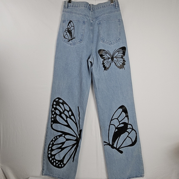 Simple Society butterfly wide leg baggy jeans size 7/ 28 - Picture 7 of 15